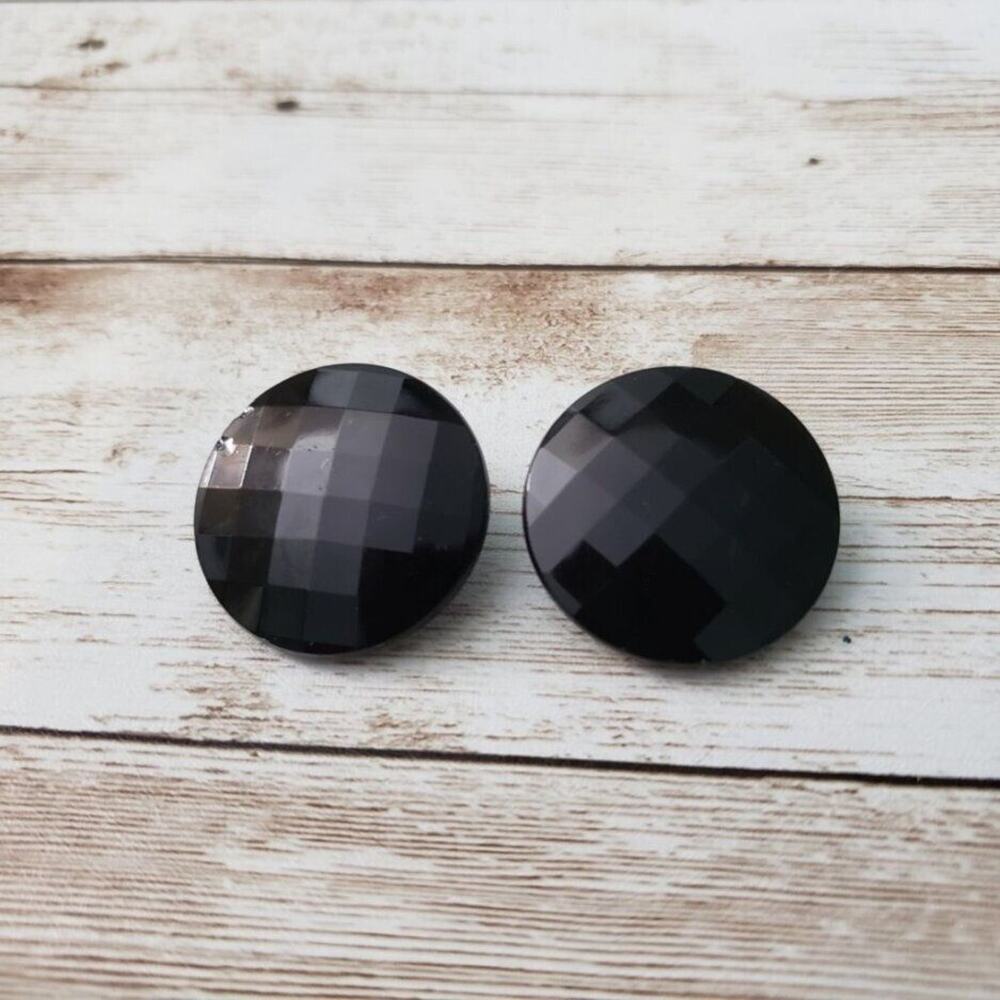Vintage Clip On Earrings - *Some Chips* Faceted Black Circle Large